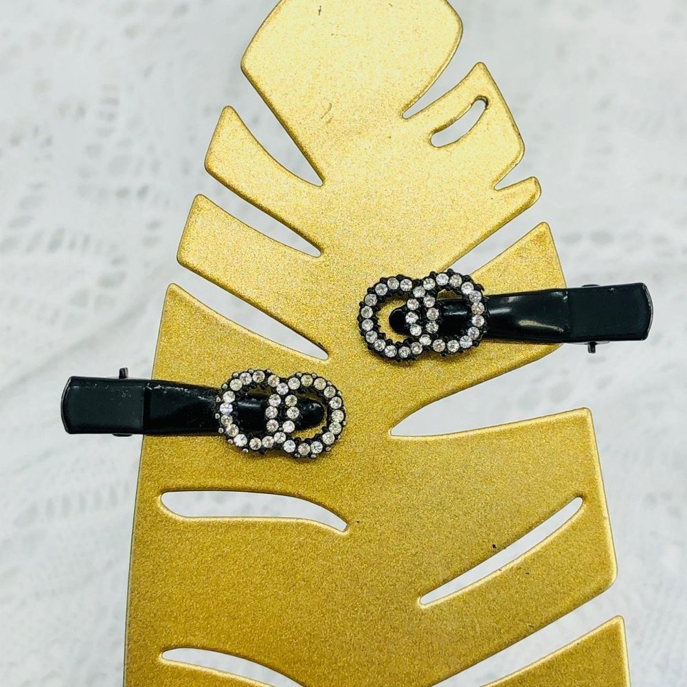 Set of 2 Vintage Diamond Studded Hair Clips w/ Box